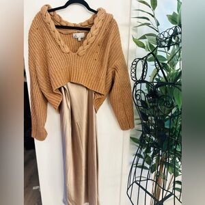 DH New York Tan Knit Sweater with Satin Dress